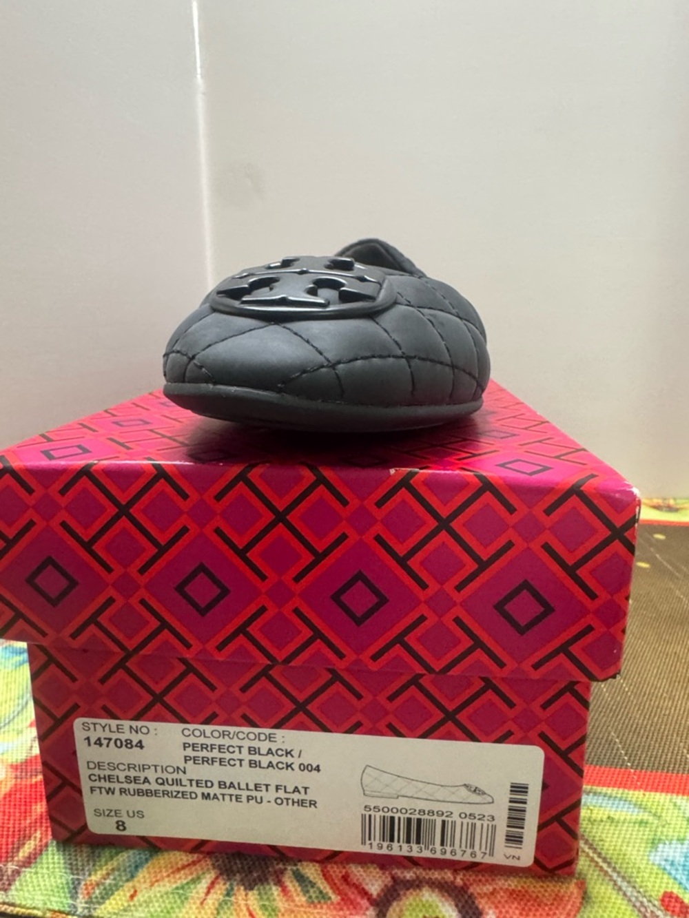 Tory Burch Black Quilted Logo Ballet Flat